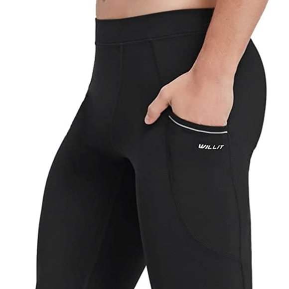 Willit -BLACK Men's Active Compression Leggings for Running, Yoga, Workout etc. - Picture 1 of 9